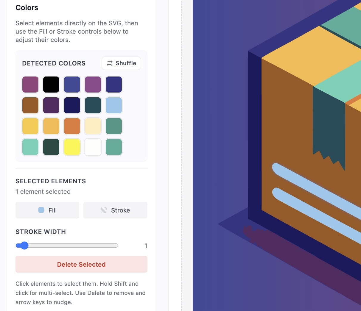 menu for editing SVG colors