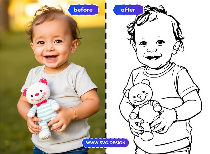 kid photo to drawing style