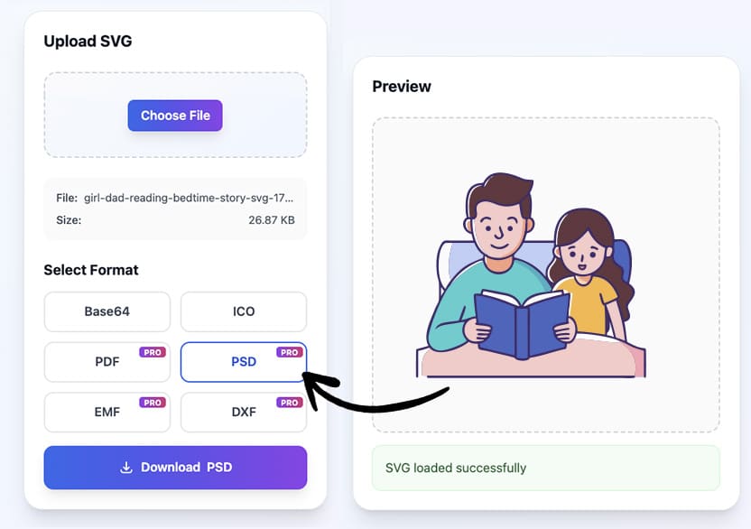 SVG design interface for psd conversion vector