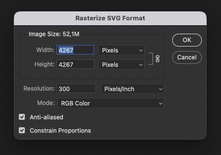 how not to rasterize svg in PSD