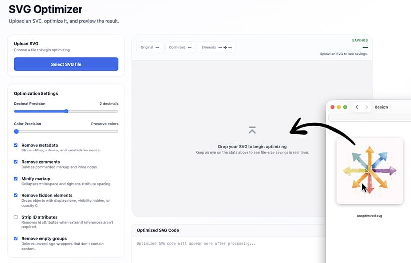 upload SVG into optimizer