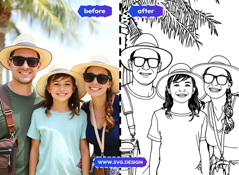 family photo coloring outlines generator